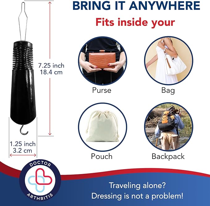 Button Hook & Zipper Pull, Assist, Helper Device, Dress Clothes Tool, Button Shirts Aid, One Hand, Disability, Handicapped and Seniors by Dr. Arthritis (Single)