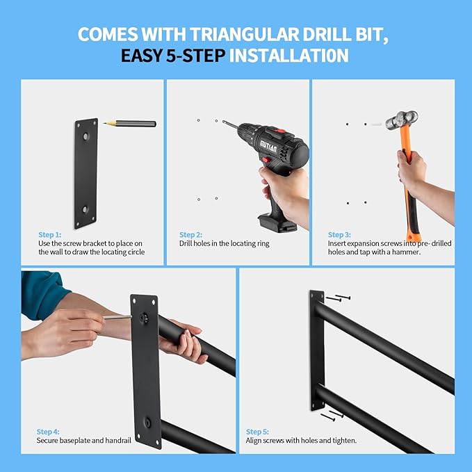 Hand Rails for Outdoor Steps,Hand Rails for Elderly, Porch Railing & Deck Hand Rail Wall Mount Stair Hand Grab Bars, U-Shape Safety Handle for Garage, Porch, Garden (Angled Handrails-16inch)