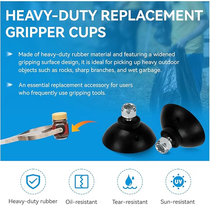 Reacher Grabber Tool Replacement Rubber Suction Cups, Outdoor Grabber Cups Compatible with Arcmate EZ Reacher Tool, Grabber Gripper Tips Part for Repair, Rubber Cups with Locknuts, 6 Cups