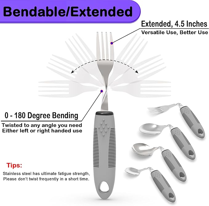 Weighted Parkinsons Utensils for Hand Tremors, Weighted Silverware for Parkinsons Patients Arthritic Hands, Built Up Utensils for Adults, Adaptive Eating Utensils for Disabled People Elderly