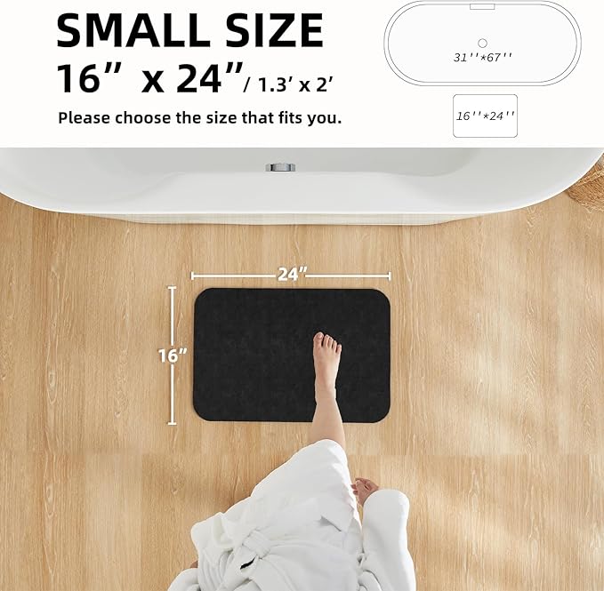 TYUU Black Bath Mat, Bathroom Rugs Non Slip Washable Thin Absorbent Quick Dry Bath Mat Fits Under Door Bathroom Floor Mat Perfect for Bath, Shower, or Sink 24"x60" Black
