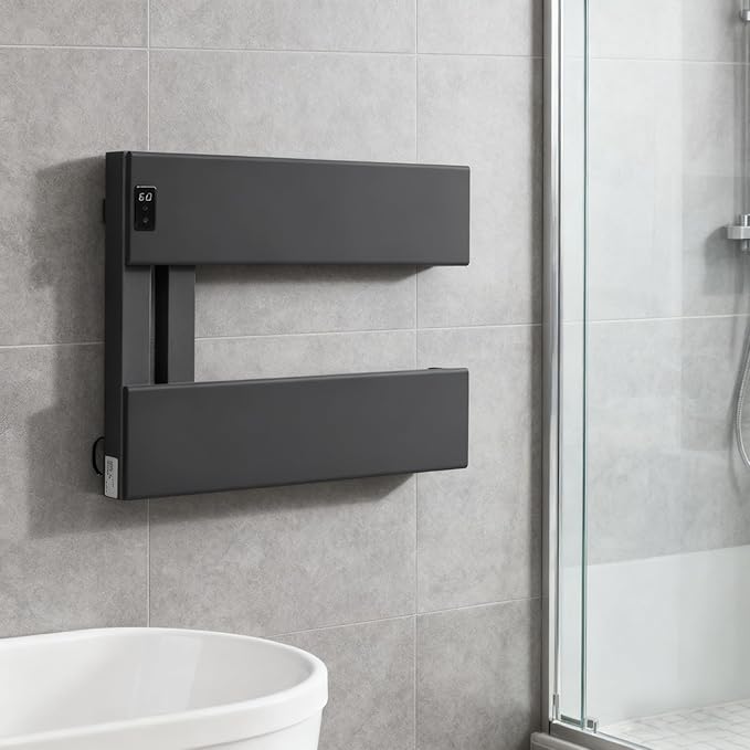 Verida Towel Warmer Rack, Support Hardwired and Plug-in, Wall-Mounted Electric Towel Heater, with Built-in Timer, Waterproof Aluminum Towel Warmer for Bathroom, LV-2S Gray