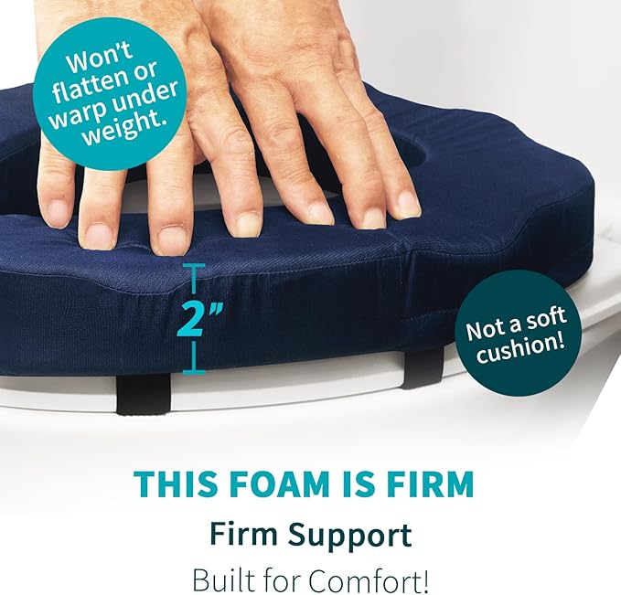 Raised Toilet Seat Cushion – High-Density Foam Booster Pad for Elderly, Seniors, Disabled – Toilet Riser for Standard & Elongated Toilets – Commode Seat Cushion Non-Slip & Easy to Clean (2 inches)