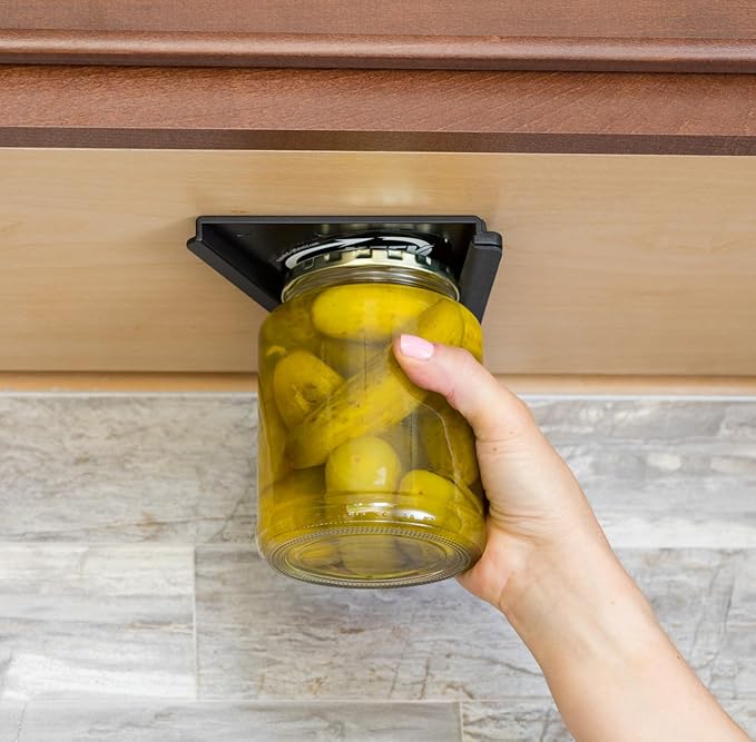 Jar Opener - Effortless Opener for Any Size Bottle or Jar Mounts Under Cabinet with Industrial Adhesive - Zero Slip Blade Protector - Must Have for Seniors & Arthritis Made In USA