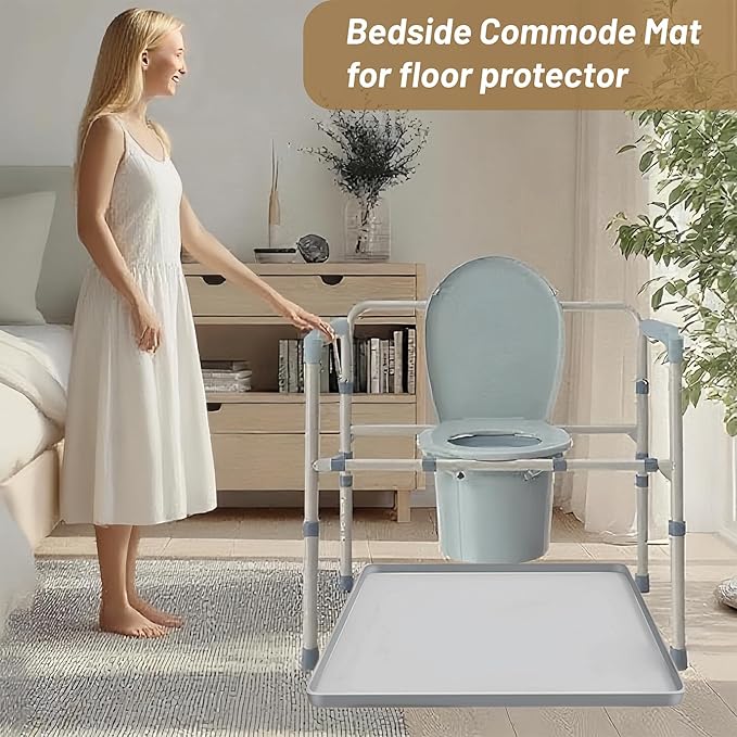 Bedside Commode Mat Bedside Toilet Mat with Raised Edge for Seniors Under Commode Chair Mat Non-Slip Recycle Commode Toilet Pad Silicone Mat for Portable Adults Potty 23.6"X 19.7" (Large)