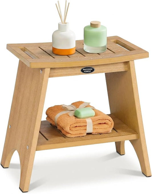 HDPS Shower Benches for Inside Shower to Sit on, Waterproof Shower Chair with Storage Shelf, Heavy Duty 500-lb Shower Seat, Shower Stool for Shaving Legs, Indoor/Outdoor Use