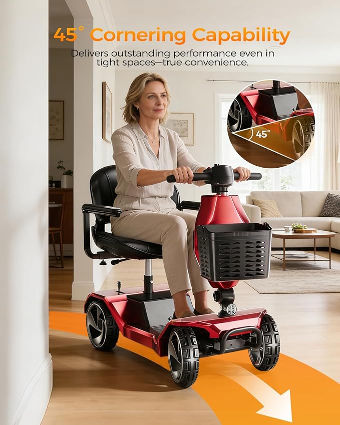 Foldable Mobility Scooters for Seniors, Black Powered Electric Wheelchair, 4 Wheel Lightweight Mobility Scooters for Adults, Mobility Scooter with Seat, Folding Travel Motorized Scooter