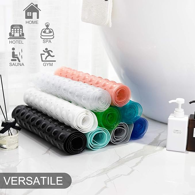 TEESHLY Bath Tub and Shower Mats, Non-Slip 39 x 16 Inch Extra Long Bathtub Mat, Machine Washable BathMat with Drain Holes, Suction Cups for Bathroom (Opaque Navy Blue)
