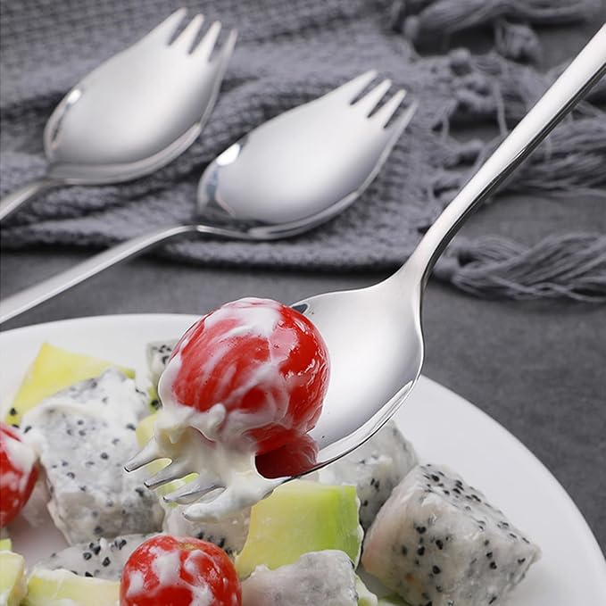 IQCWOOD Sporks Stainless Steel, Salad Forks, 8 Pack 18/10 Stainless Steel Spork, 7.4 Inches Long Handle Dessert Spoons, Ice Cream Spoons Fork Reusable Fruit Appetizer Dessert Forks for Household Use