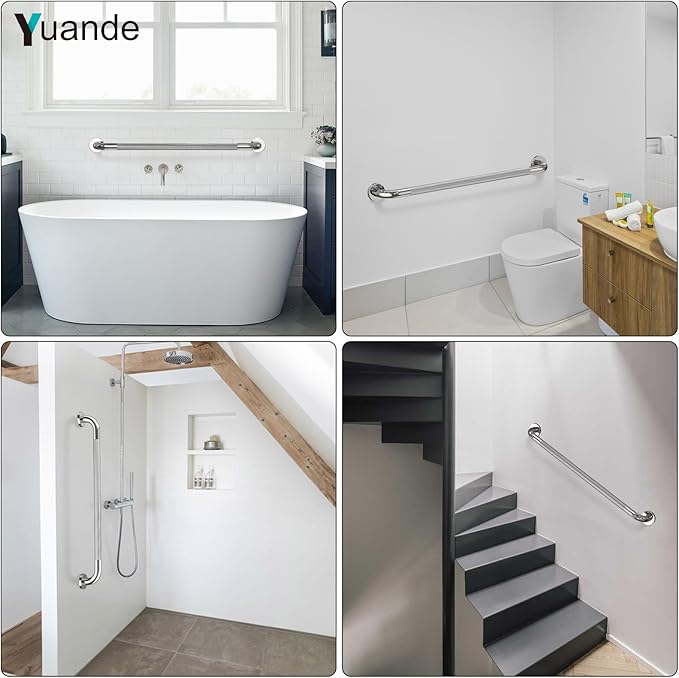 4 Pack 32 Inch Shower Grab Bar, YuanDe Chrome Bathroom Grab Bar Handle w/Anti-Slip Knurled Grip, Stainless Steel Bath Balance Bar,1.25" Diameter Safety Hand Rail Support,Handicap Injury Elderly Senior