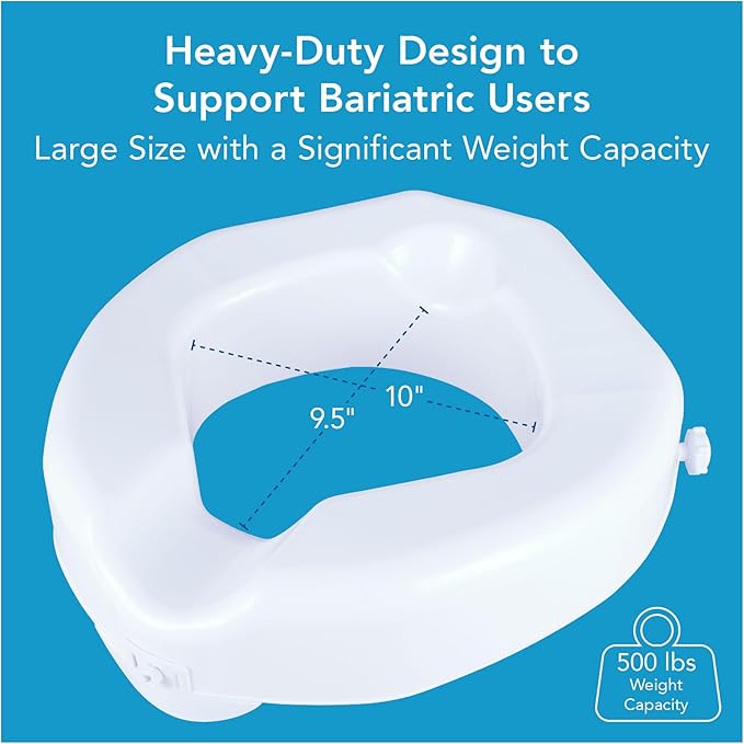 Carex Raised Toilet Seat with Extra Wide Opening - Toilet Seat Riser and Handicap Toilet Seat, White, 1 Count