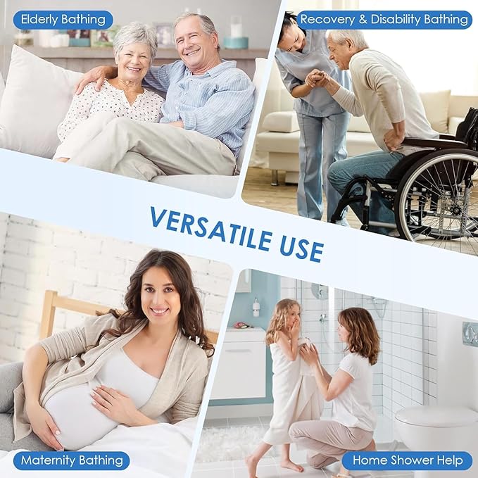 DEWEL Foldable Shower Chair for Elderly and Disabled, Folding Shower Seat with Armrests and Back Height Adjustable, Aluminum Alloy Bath Seat for Inside Shower, 330lbs Capacity(Gray)