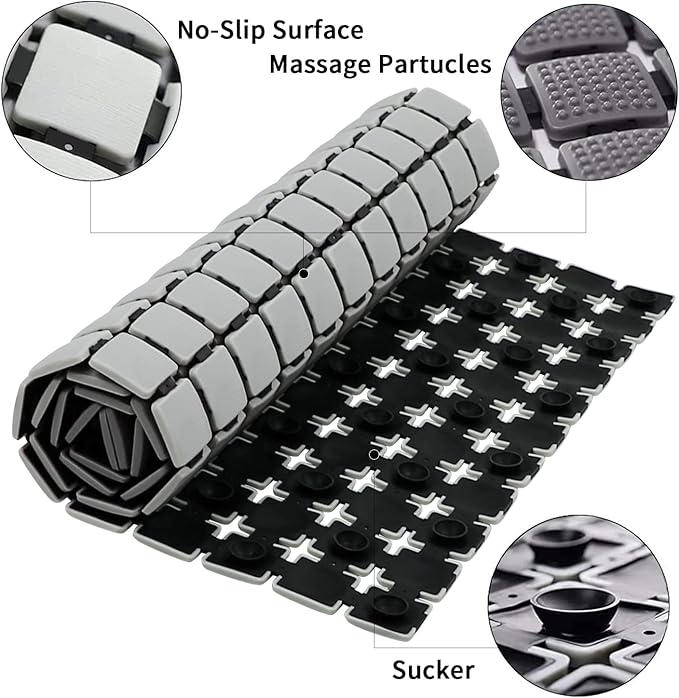 BEMISO Non Slip Massage Bathtub Mat,Shower Mat Non Slip 33.4 x 15.7 Inch Large Size with Suction Cups and Drain Holes Bath Mat for Tub