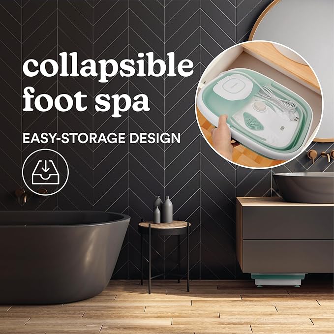 HoMedics Smart Space Elite Footbath with Heat Boost, Collapsible, Invigorating Bubble Massage, 3 Pedicure Attachments, Safe to Use Bath Salts, Patented Safety-Lock System, Ergonomic