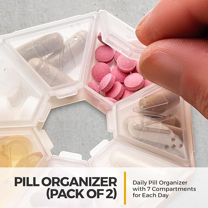 MEDca Weekly Pill Organizer Clear 7-Sided Pill Reminder, Round Shaped Pack of 2