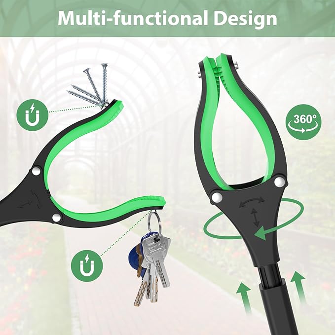 52" Extra Long Grabber Reacher Tool, Foldable Reacher Grabber Pickup Tool with Strong Magnetic & 360° Rotating Anti-Slip Jaw, Extension Trash Picker Upper Grabber for Indoor & Outdoor