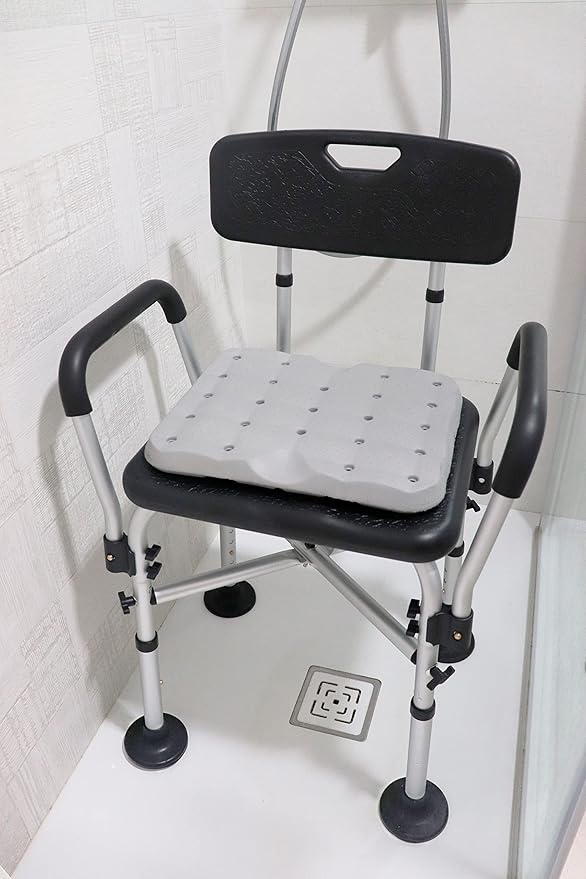 KMINA Shower Chair for Inside Shower with Arms and Back, Heavy Duty with Double Reinforced Crossbar, Includes Foam Cushion, Easy Assembly, Made in Europe