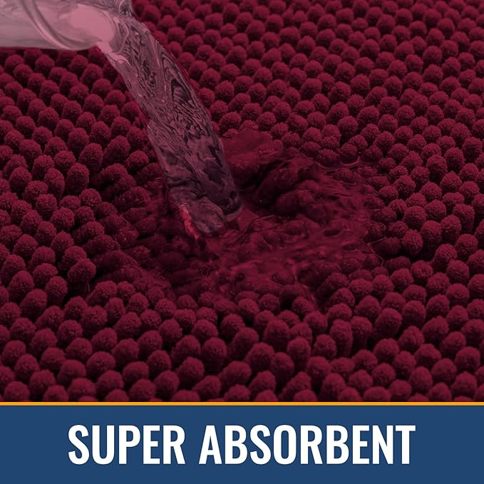 Arotive Bathroom Rugs 59x24, Extra Soft Absorbent Shaggy Chenille Bath Rugs, Machine Washable Rubber Backing Non-Slip Bath Mats for Bathroom Floor Tub and Shower, Home Decor Accessories, Burgundy