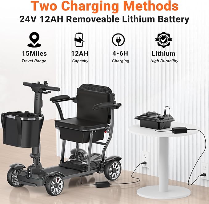 Mobility Scooter for Adults, 4 Wheels Mobility Scooter with LCD Display, 350LBS Capacity & Lithium Battery, Airline Approved, 38LBS Motorized Mobility Scooter for Seniors (Black, 15 MI-211)