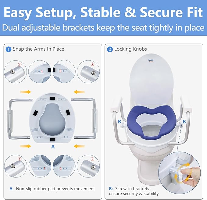 Travel Toilet Seat Risers for Seniors, Padded Elevated Toilet Seat with Handles for Round Toilets Only, Travel-Friendly, 5 Inch Height, Support to 300 LBS
