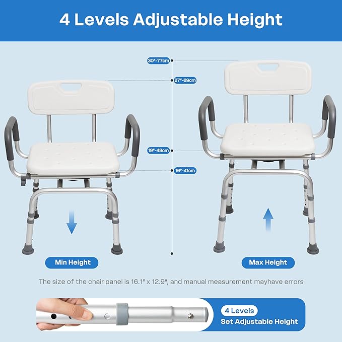 Vie Triomphe 360° Swivel Shower Chair with Arms and Back, Height Adjustable Bath Seat for Inside Shower or Tub, Shower Chair for Seniors, Elderly & Disabled, Safer Entry and Exit