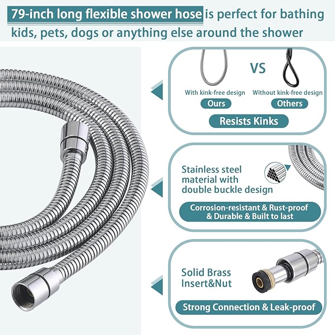 Hand Shower with Slide Bar, High Pressure 10 Setting Handheld Shower Head, Adjustable Height 24" Slide Bar, Wall Supply Elbow and 6.6ft Extra Long Shower Hose - Chrome
