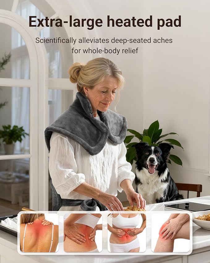 iDOO Electric Heating Pad for Back, FSA Eligible Items, Birthday Mothers Day Gifts for Mom Women, Weighted Large Heat Pad 24"x33" for Neck & Shoulders Pain Relief, 5 Heat & 4 Timer Settings