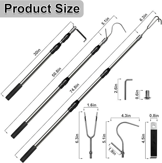 Truck Cargo Grabber - 6.3 Ft Heavy Duty Truck Bed Grabber Tool Telescoping Pole with 3 Hooks, Reach Retriever Tool for Pickup Trucks Bed, Accessories, and More (Black), Gift Ideas