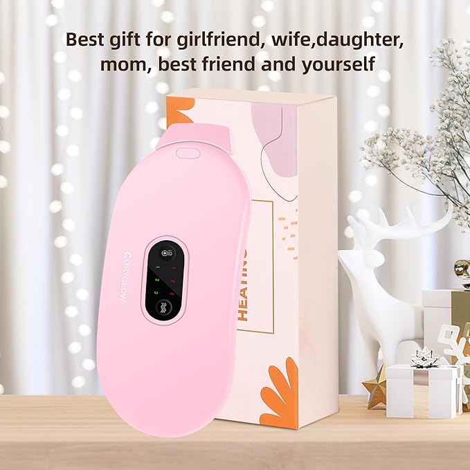 Portable Cordless Heating Pad Cramps:COSYGLOW 6 Heat Levels 6 Massage Modes,3S Fast Heating,Period Menstrual Electric Heating Pad,Gifts for Women and Girls (Pink)