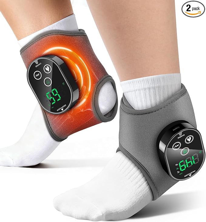 2-Pack Cordless Foot Massager for Neuropathy, Ankle Massager for Pain Relief, Ankle Heating Pad with Massage, 4 Heat Levels, 3 Massage, Foot Massager, Gray, HSA Eligible FSA