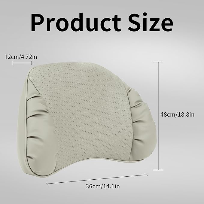 Lumbar Support Pillow for Car Seat, Memory Foam Leather Lumbar Pillow for Lower Back Pain Relief - Back Cushion for Driving, Chair Support for Office Chair, Gaming Chair, Off White, 1 Pack