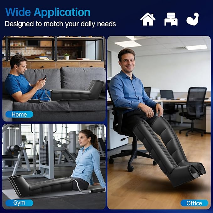 Air Leg Compression Massager Pro with Heat for Circulation and Pain Relief, Leg Recovery Compression System for Fast Recovery of Foot, Calf and Thigh, Relieve Edema, Reduce Muscle Fatigue