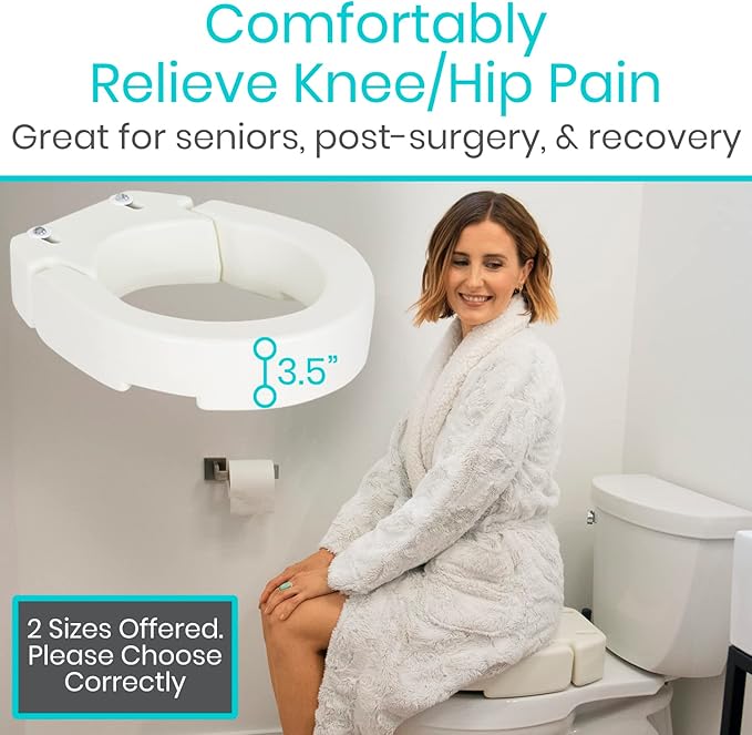 Vive Raised Toilet Seat (Standard, Adds 3.5 Inches) - Elevated Toilet Seat Riser & Extender for Seniors & Handicap - High Rise Toilet Extension for Elderly - Portable Commode Toilet Booster for Adults