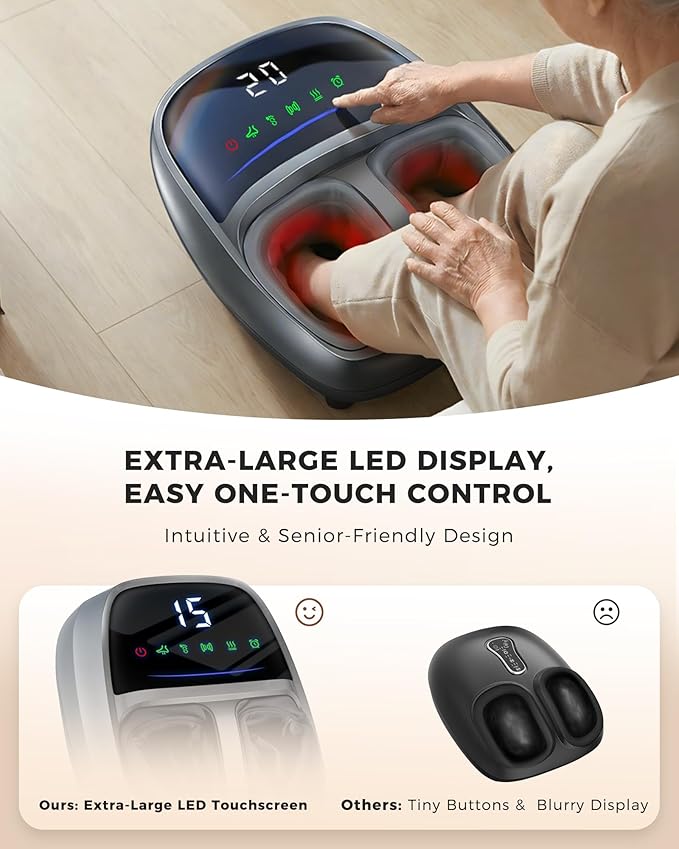 EaseZen Foot Massager with Heat, Upgraded Adjustable Arch Lift & Large LED Touchscreen, Deep Kneading Shiatsu Foot Massager for Neuropathy, Plantar Fasciitis Relief, High Arch & Elderly