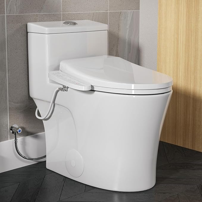 HOROW T0338W One Piece Toilet with Smart Seat, Elongated ADA Height Toilets with Heated Seat, Luxury Smart Toilet with Bidet Built-in, Dual Flush 12'' Rough-in, Standard White Toilet