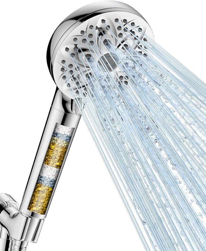6-Setting Filtered Handheld Shower Head, JDO High Pressure Shower Head with Replaceable Filter Cartridge 4.7 Inch Detachable Showerhead for Chlorine Hard Water Removal 59 Inch Stainless Steel Hose