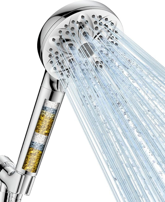 6-Setting Filtered Handheld Shower Head, JDO High Pressure Shower Head with Replaceable Filter Cartridge 4.7 Inch Detachable Showerhead for Chlorine Hard Water Removal 59 Inch Stainless Steel Hose