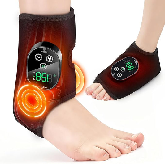 DeMoce Cordless Ankle Massager for Pain Relief, Ankle Heating Pad with Massage, HSA Eligible FSA, Foot and Ankle Massager, Foot Massager with Heat, 6 Heat Levels, 3 Vibration Modes, Single One, Black