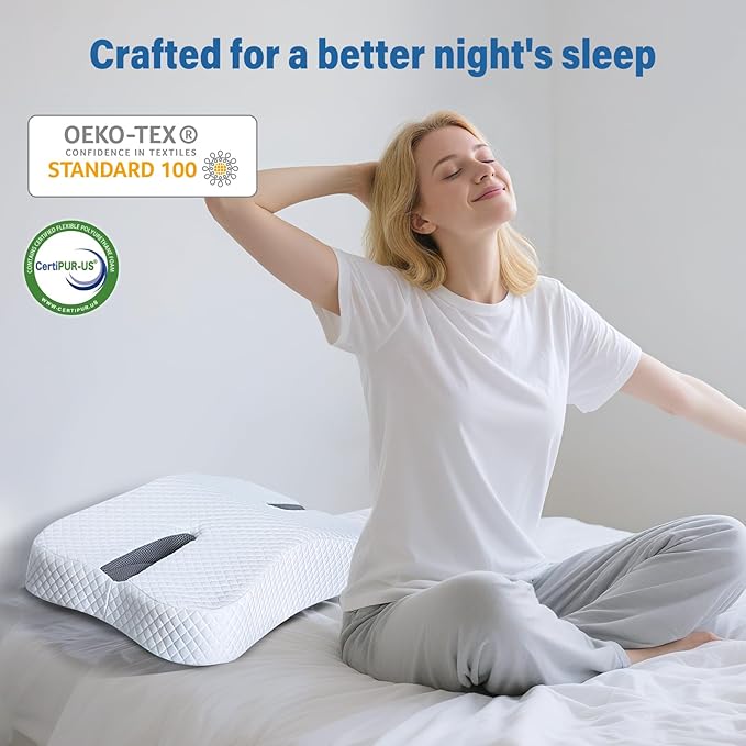 SAHEYER Anti-Snoring Pillow for Side Sleepers, Stop Snore Aid Memory Foam Orthopedic Pillow for Sleeper, Snoring Solution and Remedy, Anti-Snore Devices, White