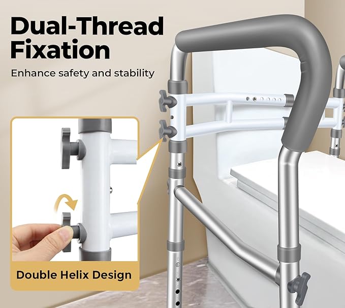 Toilet Safety Rails for Seniors, Adjustable Toilet Safety Frame Handles Fits Most Toilets, Mothers Day Gifts for Handicap and Disabled Seniors Elderly, Foldable, Safe Weight Capacity of 330 lbs(150KG)