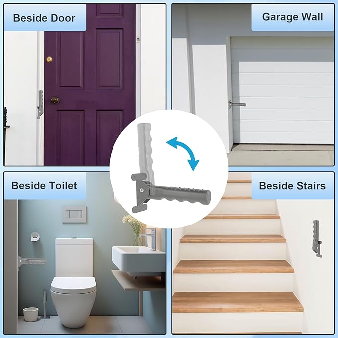Flip Up Grab Bar for Doorway/Stairs Safety Assist Handles for Elderly Non-Slip Grip Bar Great for Seniors, Elderly, Disabled, Handicap and Injured People - Suitable for Solid Wall (Gray)