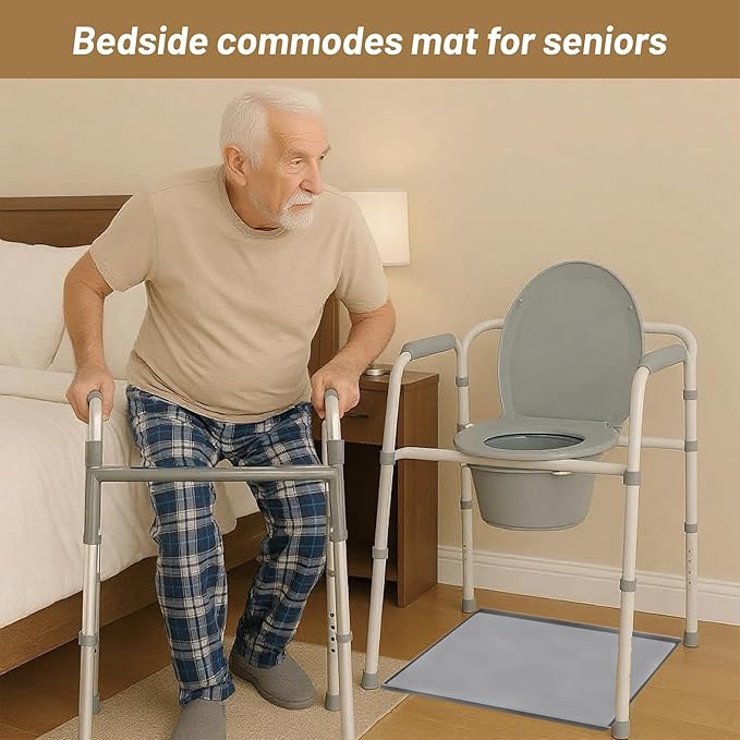 Bedside Commode Mat Bedside Toilet Mat with Raised Edge for Seniors Under Commode Chair Mat Non-Slip Recycle Commode Toilet Pad Silicone Mat for Portable Adults Potty 23.6"X 19.7" (Large)