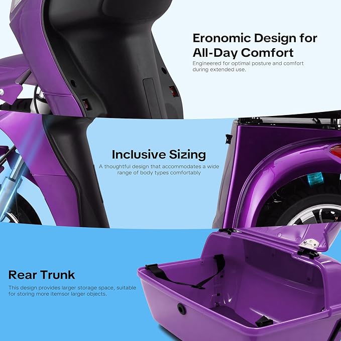 Super Large Electric 4 Wheel Mobility Scooters, Heavy Duty 800W Wheelchair Device, 25 Miles Long Range, All Terrain Mobility Scooter，Speed Adjust, Remote Key,Receive Ready to Ride (3 Wheel -Purple)