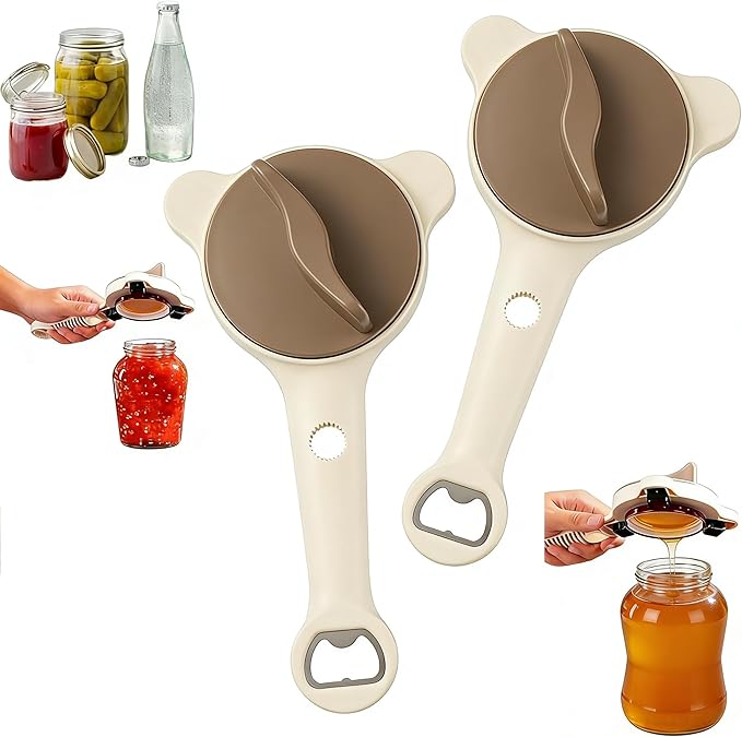 4 in 1 Multi-Purpose Jar Opener, 2026 Upgrade Adjustable Three Claw Bottle Opener, Can Opener with Non-Slip Grip, Multi Size Lid Tool for Seniors, Home Kitchen Helper (2pcs)