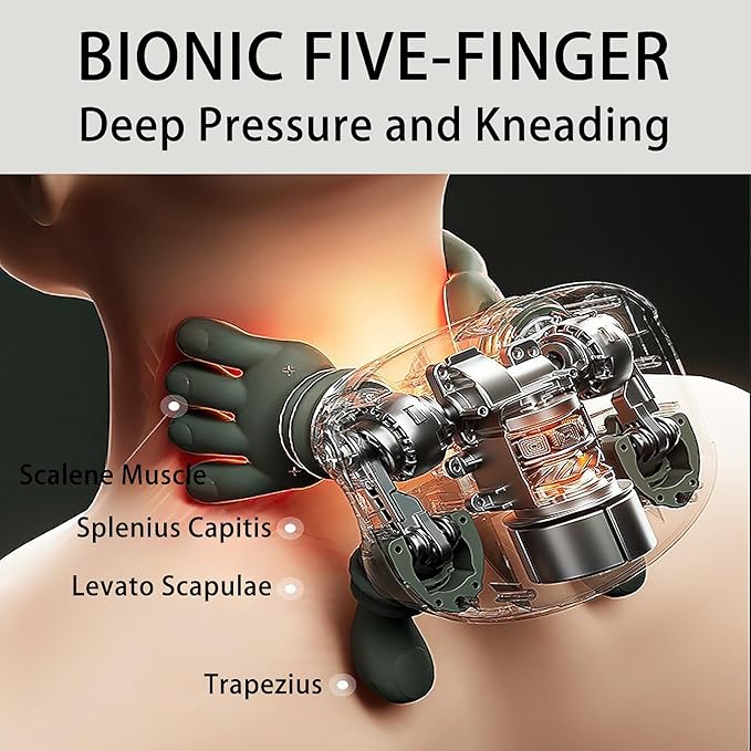 Bionic Heated Massager, Portable Shiatsu Neck and Back Massager, Electric Deep Tissue 4D Kneading Massage, Simulated Human Hand Design for Pain Relief and Muscle Relax