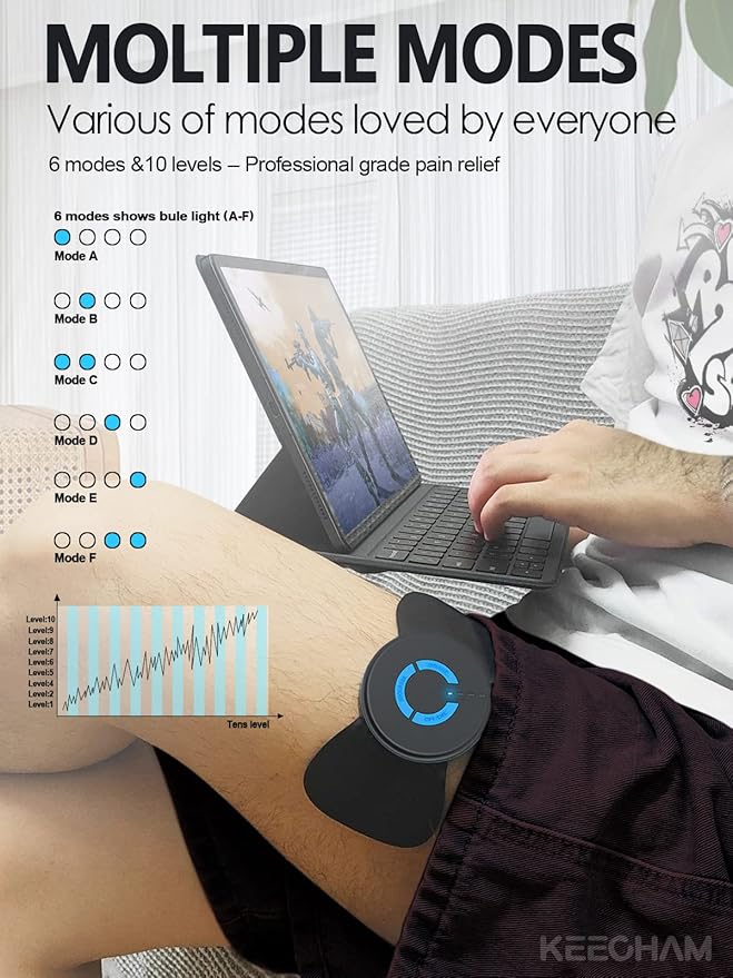 Tens Black Unit with 2 Pads,EMS Microcurrent Mini Massager Machine,Low Frequency Multi Function Physiotherapy Instrument Muscle Stimulator,Full Body Pain Relief Therapy Device