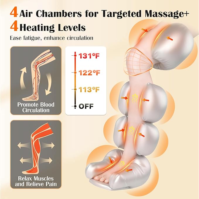 Gifts for Mom Dad Seniors, Leg Compression Massager with Heat, Air Compression Boots for Circulation & Pain Relief, 6 Modes, 9 Intensities, 3 Heating