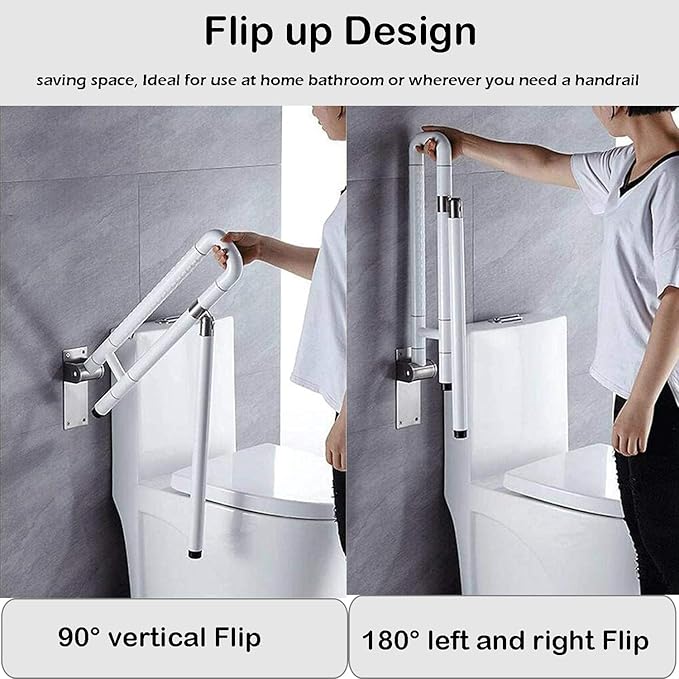 Nisorpa 29.7 INCH Foldable Toilet Grab Bar Flip Up Arm Grab Bars Handrails Grab Bars for Bathroom Toilet Anti Slip Safety Rails for Elderly Pregnant Women Disabled Handicap