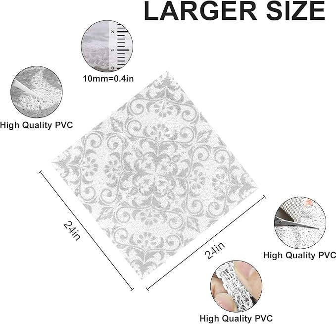 Non Slip Shower Mat: 24 X 24 Inch Stylish Square Shower Mats for Inside Shower - Soft PVC Loofah Trimmable Anti Slip Shower Mat for Elderly, Quick Drying