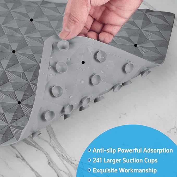 WRISIN Non Slip Bathtub Mat for Bath Tub Shower - Natural Rubber Mat with 241 Suction Cups - Soft Bathroom Safety Mat - Unique Diamond Pattern - Fatigue Relief - Machine Washable - 16 × 28 Inch